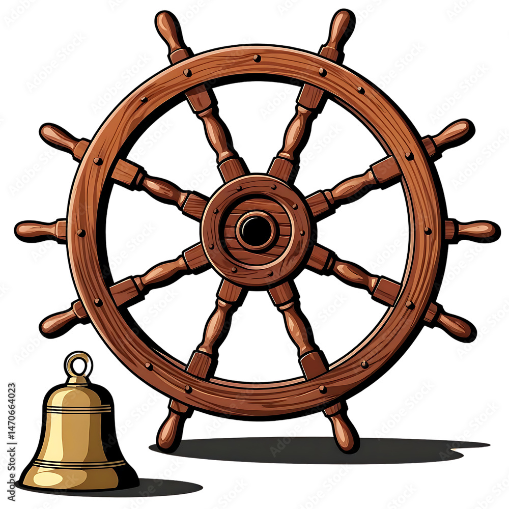 Obraz premium Nautical scene featuring ships wheel and bell