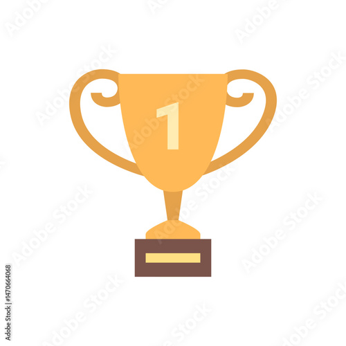 Illustration of a golden trophy with the number one on it standing on a brown base with a golden rectangle