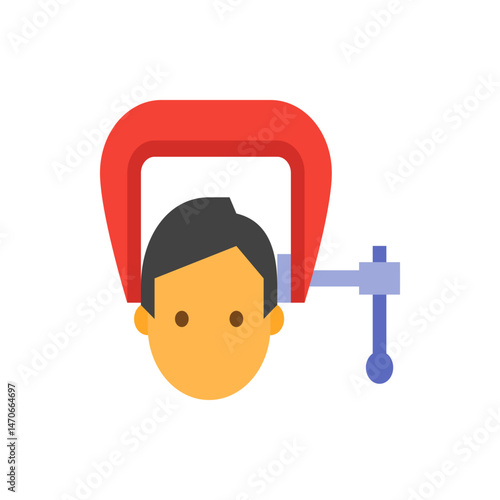 Illustration of a person's head being squeezed by a red c clamp tool representing stress and pressure