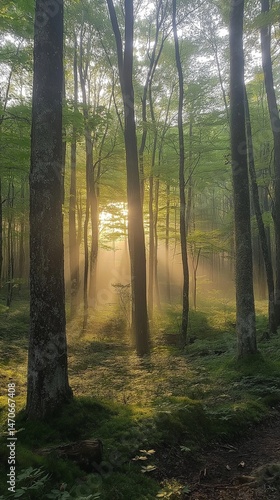 Wallpaper Mural Serene Misty Forest Sunlight Vertical Wallpaper Tranquility Torontodigital.ca