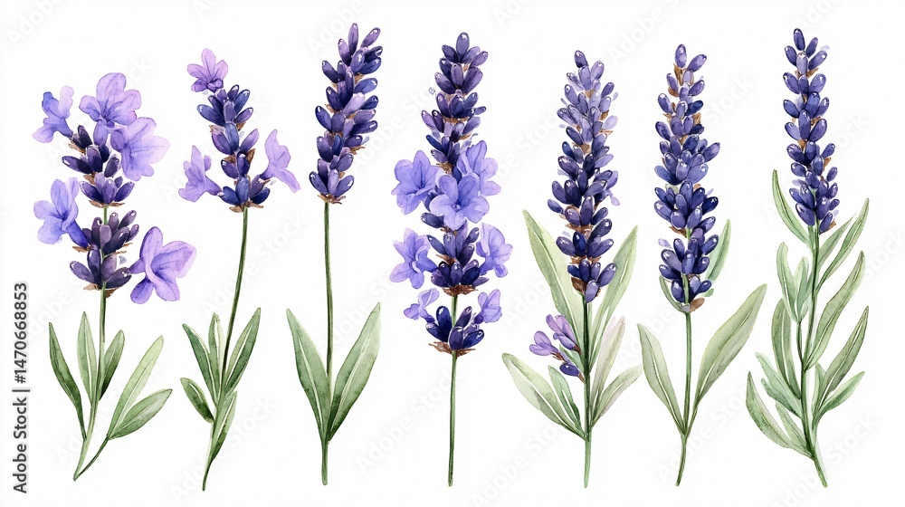Obraz premium Elegant Lavender Flowers Bouquet Set, Botanical Floral Arrangement