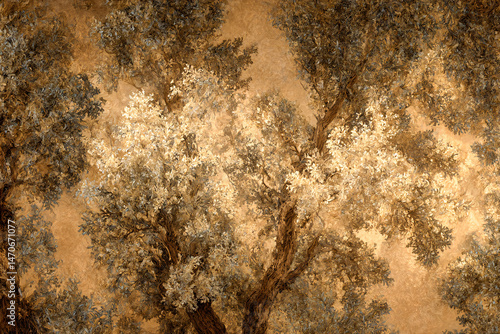 Wallpaper Mural Forest Canopy Impression: An artistic portrayal of a forest canopy from a unique vantage point. Sunlight dapples through the leaves. Torontodigital.ca