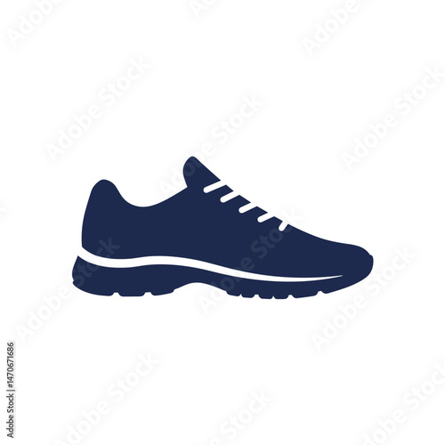 Dark Blue Running Shoe Silhouette, Simple Vector Icon, Athletic Footwear & Sport Concept, for Fitness Apps, UI, E-commerce