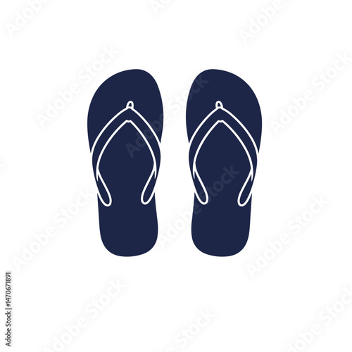 Minimalist Navy Flip-Flops Vector Icon, Casual Summer Footwear Concept, for Web, UI and Catalogs