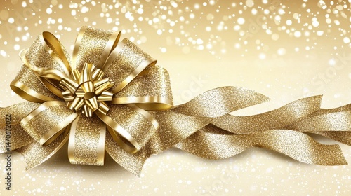 Elegant Golden Bow with Glittering Background for Celebratory Occasions