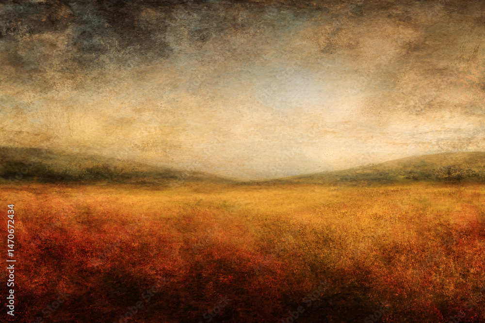 custom made wallpaper toronto digitalGolden Horizon's Embrace: A mesmerizing landscape where golden fields stretch endlessly towards a textured sky, an artistic blend of nature's beauty and ethereal charm.
