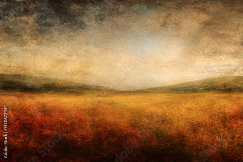 Wallpaper Mural Golden Horizon's Embrace: A mesmerizing landscape where golden fields stretch endlessly towards a textured sky, an artistic blend of nature's beauty and ethereal charm. Torontodigital.ca