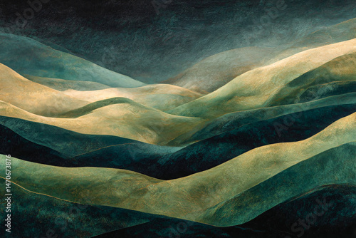 Wallpaper Mural Rolling Hills Painting: Captivating artwork showcasing the beauty of undulating hills with a palette of earthen and verdant tones, inviting the viewer into a world of tranquility and natural beauty. Torontodigital.ca