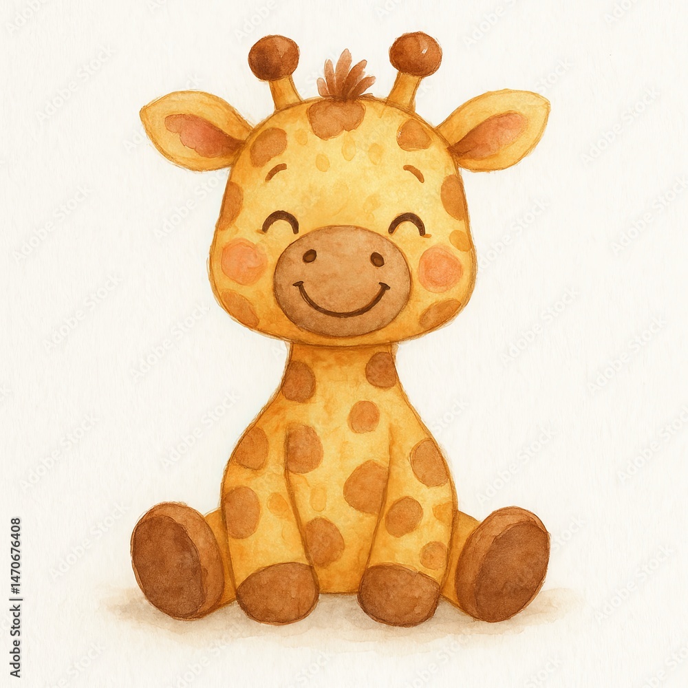 Fototapeta premium Girafinha fofa ilustração em aquarela para crianças e sites educativos
