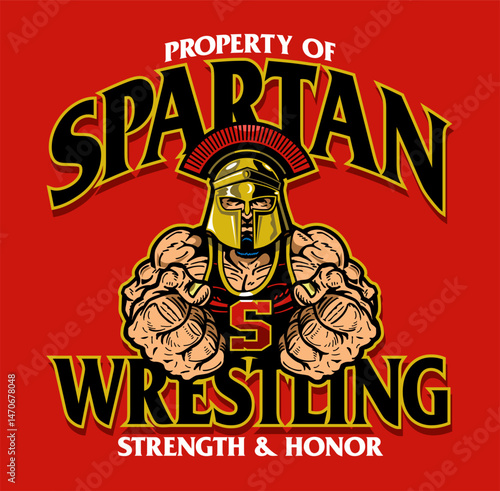property of wrestling team design with spartan mascot for school, college or league sports