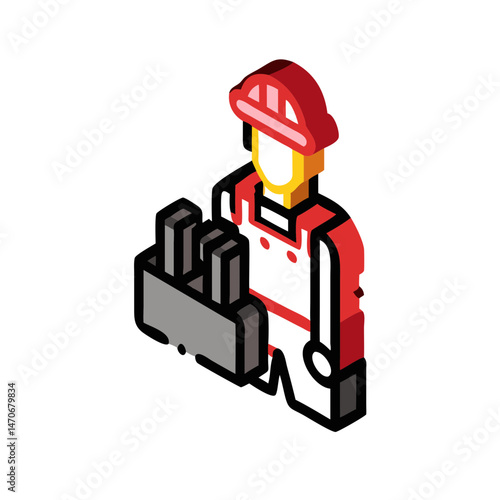Factory worker icon, modern style, red and grey colors, industrial labor design, copy space