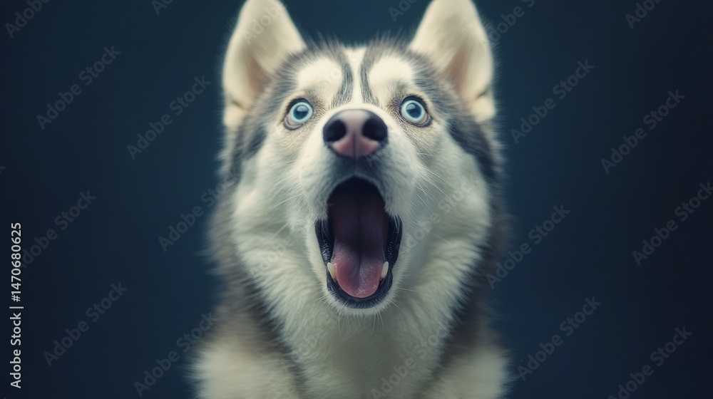 Obraz premium A husky dog with an open mouth, expressing surprise.