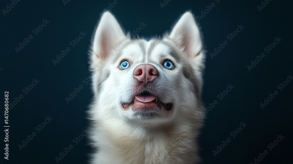Fototapeta premium Close-up portrait of a husky dog looking upward.