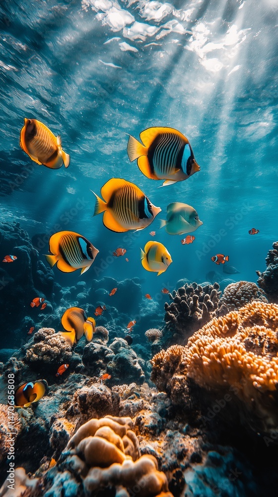 Fototapeta premium Underwater Ocean Coral Tropical Fish Vertical Smartphone Wallpaper