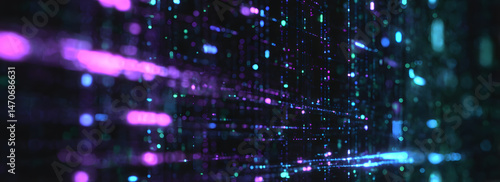 Swirling green particles create an enchanting visual effect in a dark background