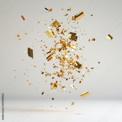 Golden Confetti Pieces Floating in the Air Against a Light Background