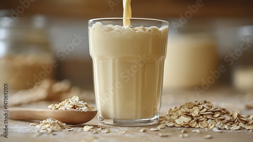 Wallpaper Mural Creamy oat smoothie being poured into a glass. Torontodigital.ca