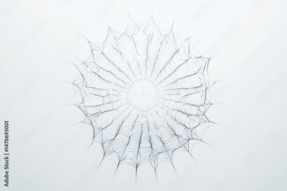 Intricate circular spiderweb design, radiating lines creating a delicate and detailed pattern. Intricate circular spiderweb design, radiating lines creating a delicate and detailed pattern.