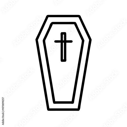 Coffin with Cross Icon in Minimalist Style, icon, vector 