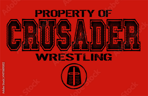 distressed property of wrestling team with crusader helmet for school, college or league sports