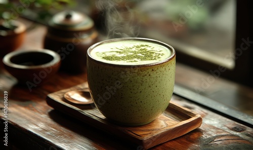 Wallpaper Mural Steam rising from a light green ceramic mug of hot herbal tea. Torontodigital.ca