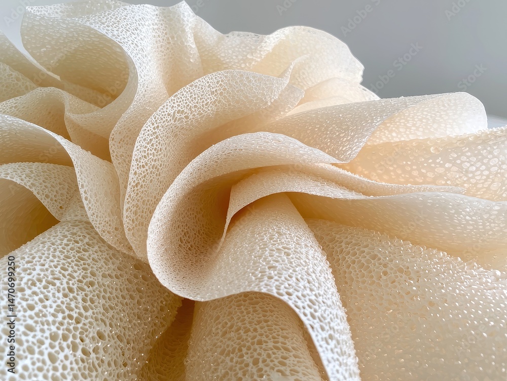 Fototapeta premium Delicate Close-Up of Textured Cream Foam Material with Intricate Patterns and Shapes