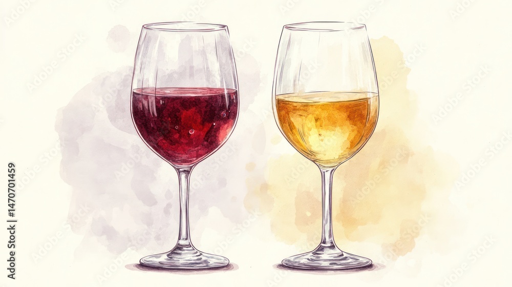 Two glasses of wine, red and white Two glasses of wine, red and white