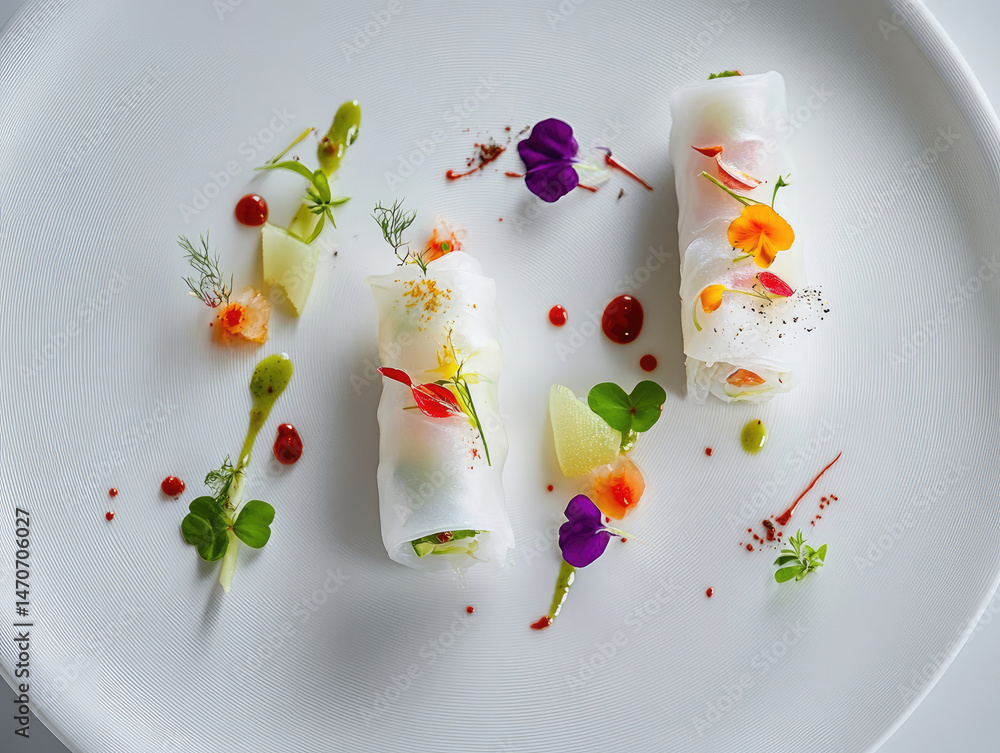 Elegant plated dish with edible flowers