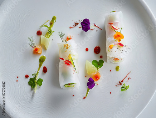 Obraz na płótnie Elegant plated dish with edible flowers w salonie