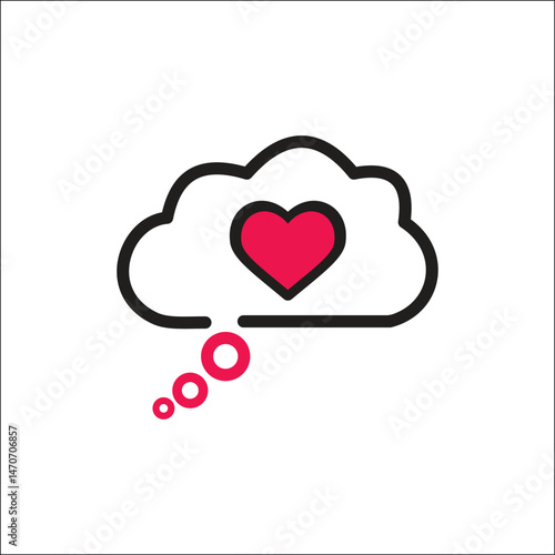Heart in Thought Cloud Vector Representing Romantic Thinking, Daydreaming About Love, Emotional Connection, and Affectionate Imagination Concept