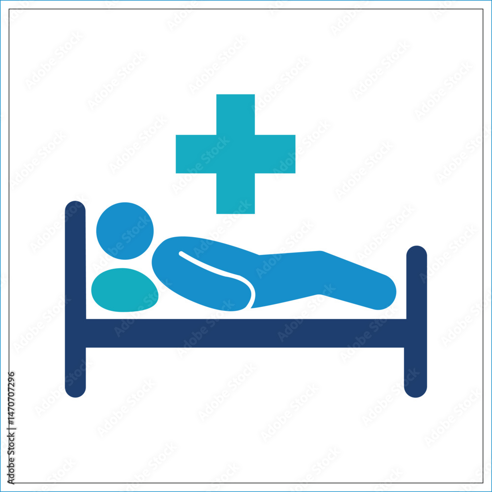 Fototapeta premium Hospital patient care icon vector with medical bed and healthcare support symbol for clinic service concepts