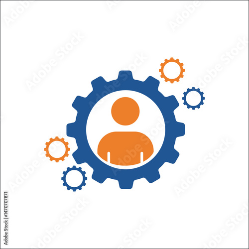 User Icon in Gear with Settings – Business Management Vector for Employee Profile, HR Dashboard, Corporate Structure, Team Configuration, and Workplace Analytics