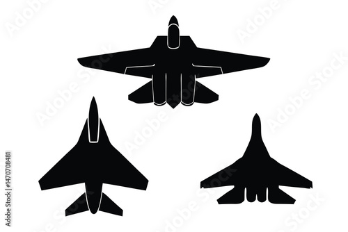 
Fighter jet silhouette vector illustration military aircraft aviation design

