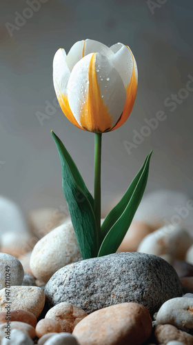  Beautiful Tulip with Green Leaves