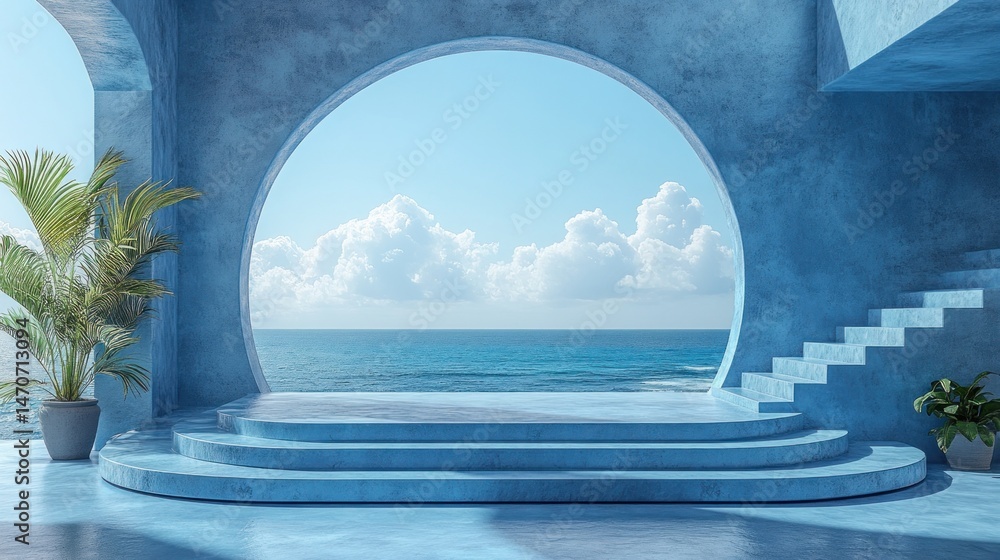 Fototapeta premium Serene Coastal Minimalist Architecture: Blue Haven