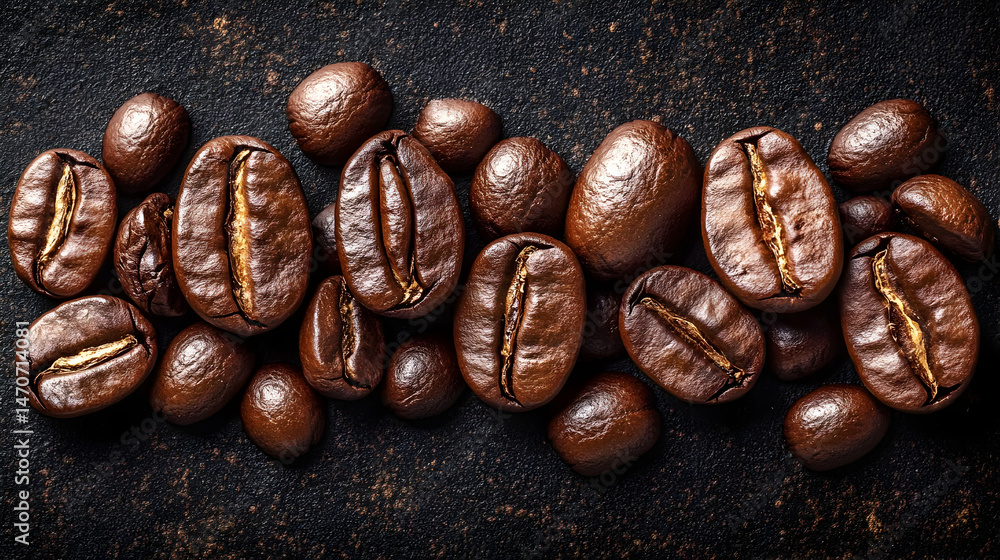 Roasted Coffee Beans on Dark Background Roasted Coffee Beans on Dark Background