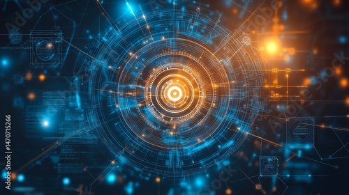 Wallpaper Mural Abstract digital technology background orange blue futuristic network web data cyber lines system Torontodigital.ca