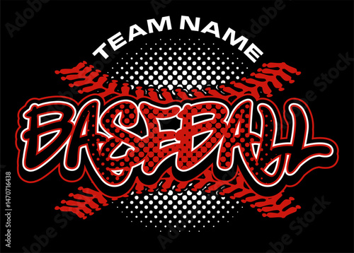 baseball team design with baseball and red stitches for school, college or league sports