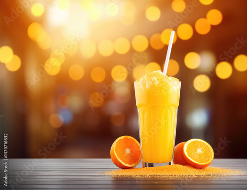 Obraz na płótnie Orange juice in glass with slices w salonie