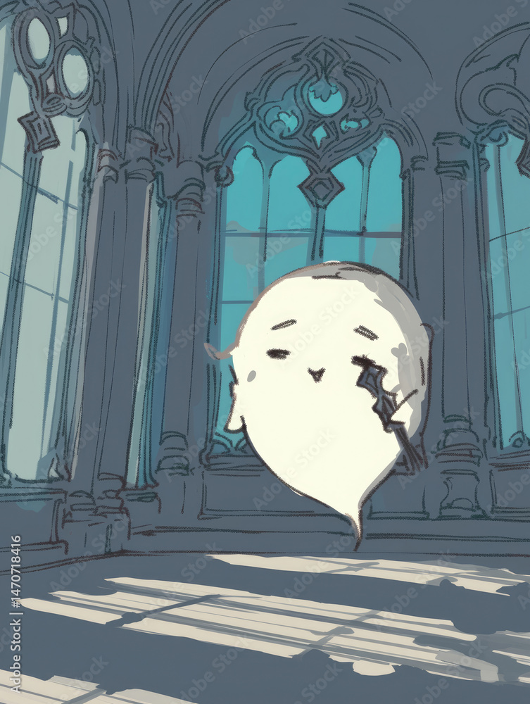 Ethereal ghost in ancient interior