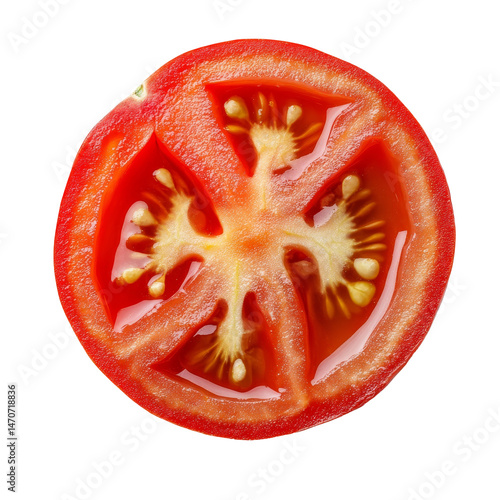 Wallpaper Mural Fresh tomato fruit slice showcasing vivid red color and juicy texture against a clean transparent background, Fresh tomato fruit slice isolated on transparent background Torontodigital.ca