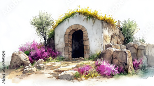 Obraz na płótnie Quaint rustic small house in a floral landscape w salonie