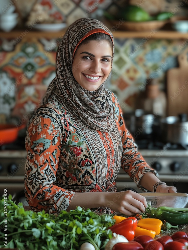 Woman preparing vegetables in kitchen