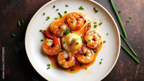 Obraz na płótnie Tasty shrimp dish on plate w salonie