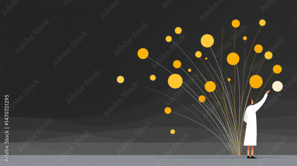 Abstract light figure with golden spheres
