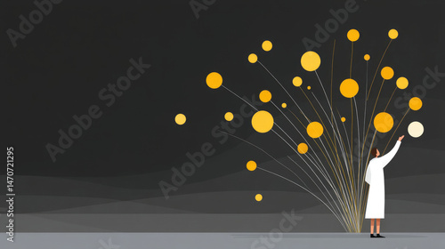 Obraz na płótnie Abstract light figure with golden spheres w salonie