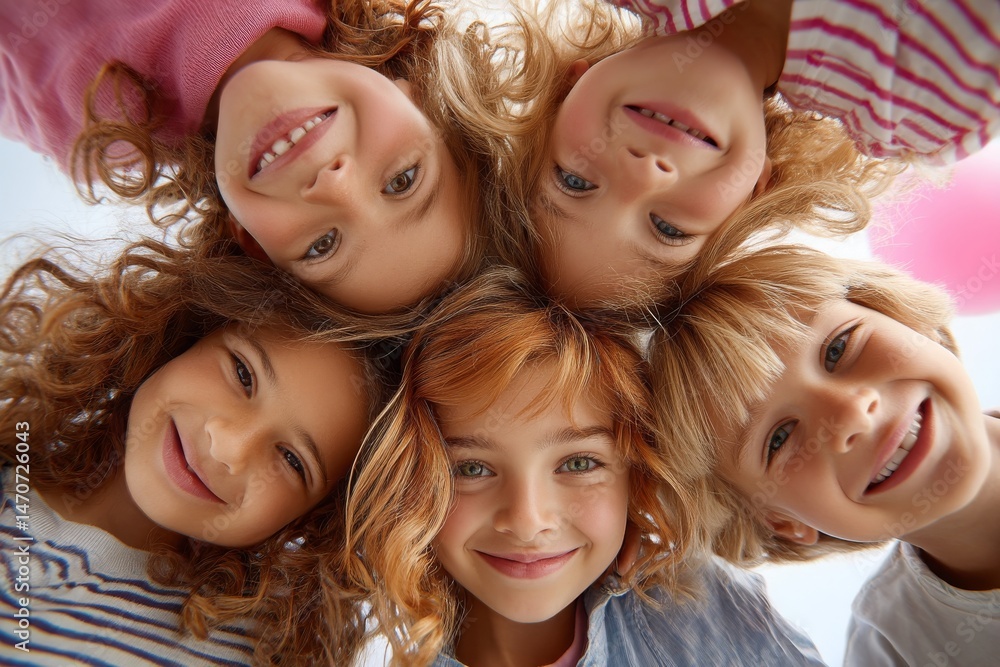 Obraz premium Joyful Childhood Friendship with Smiling Girls in a Circle