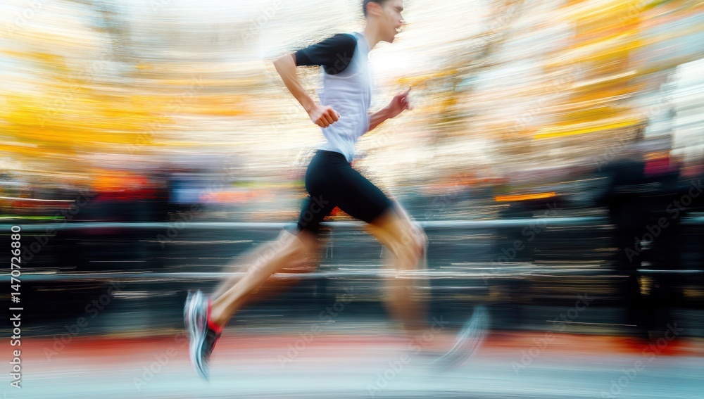Naklejka premium blurred image of a person running outdoors with dynamic motion effect and autumn colors in the background