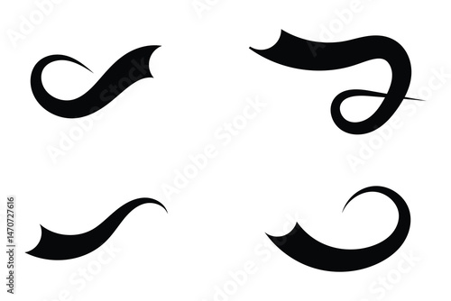 set of swash and swoosh tails icon on white background.