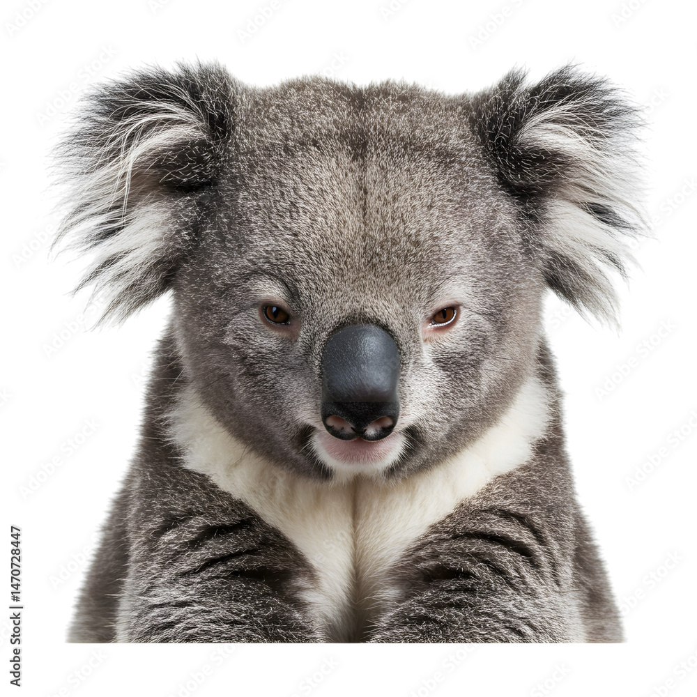 Obraz premium Koala facing camera with curious look and paws tucked in
